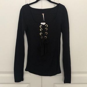 Free People black lace up top, size M